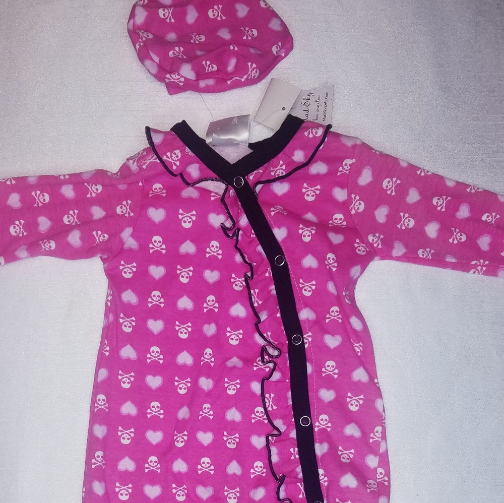 Mad sky hot pink & black Button-up footed pajamas